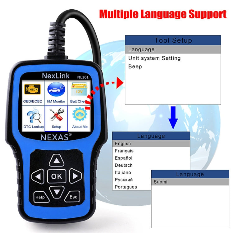 Nexas NL101 Escáner OBD2 Herramienta de Diagnóstico y Probador Batería 6V 12V