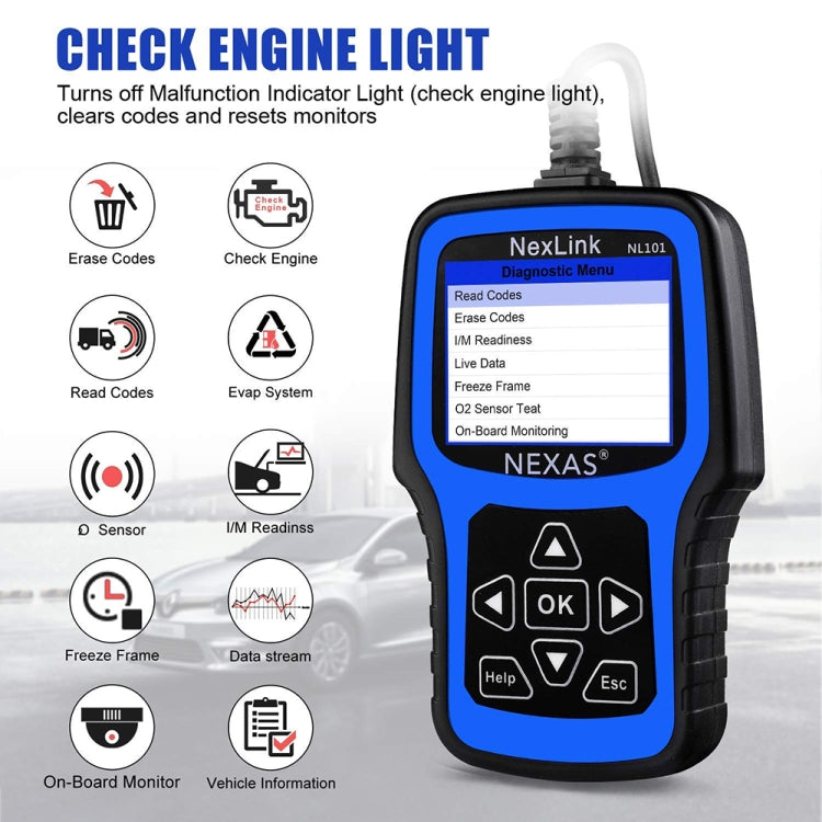 Nexas NL101 Escáner OBD2 Herramienta de Diagnóstico y Probador Batería 6V 12V