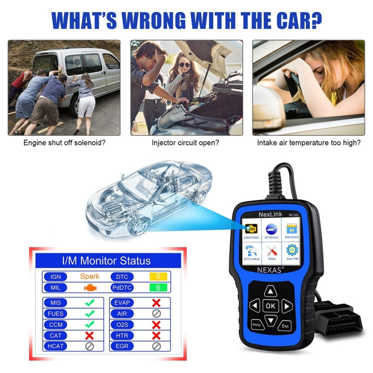 Nexas NL101 Escáner OBD2 Herramienta de Diagnóstico y Probador Batería 6V 12V