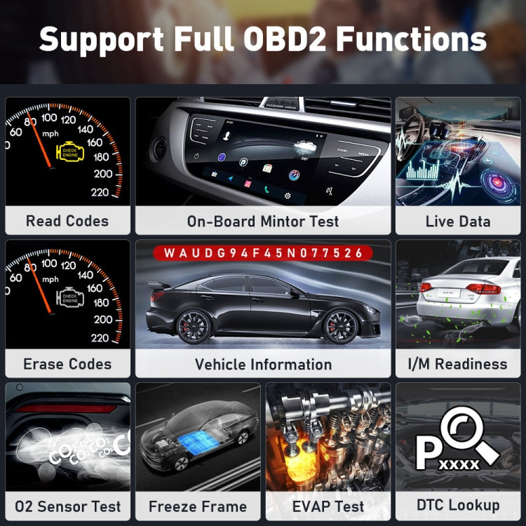 Kingbolen OBD2 Herramienta Diagnóstico Bluetooth 5.0BLE Android iOS Vehículos