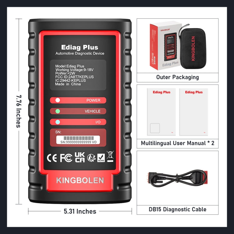 Kingbolen OBD2 Herramienta Diagnóstico Bluetooth 5.0BLE Android iOS Vehículos