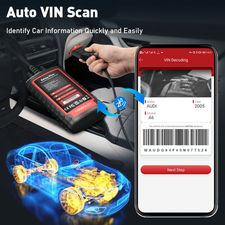 Kingbolen OBD2 Herramienta Diagnóstico Bluetooth 5.0BLE Android iOS Vehículos