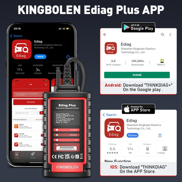 Kingbolen OBD2 Herramienta Diagnóstico Bluetooth 5.0BLE Android iOS Vehículos