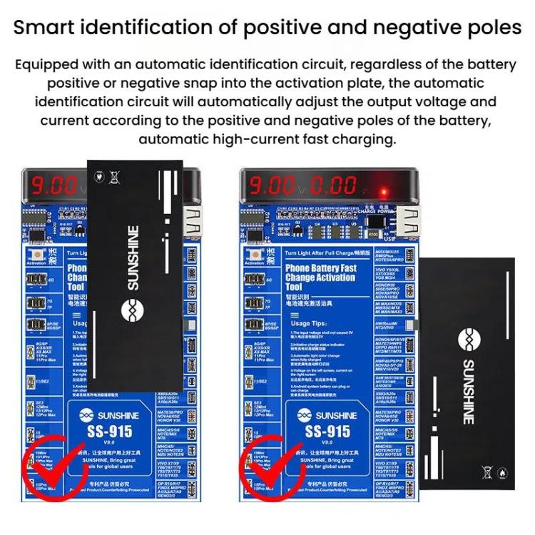 V9 Activación Placa de Carga Batería Detección Inteligente