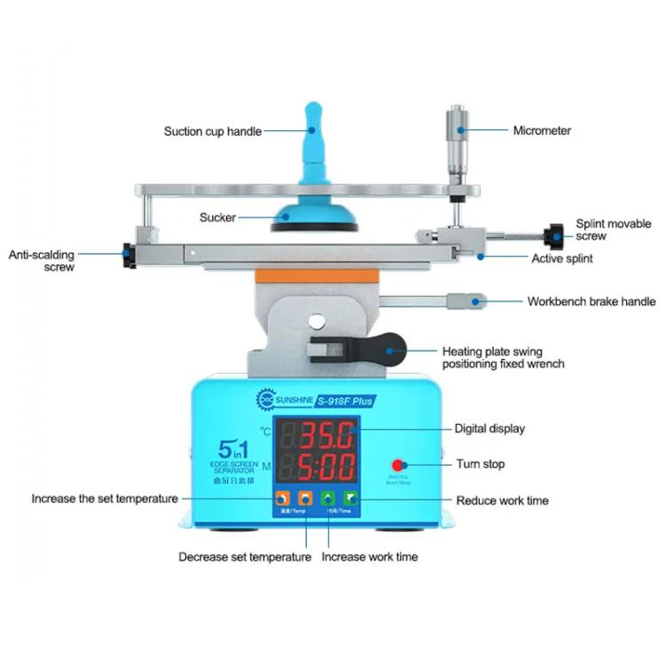 Sunshine S-918F 5 En 1 Separador De Pantallas Reparación