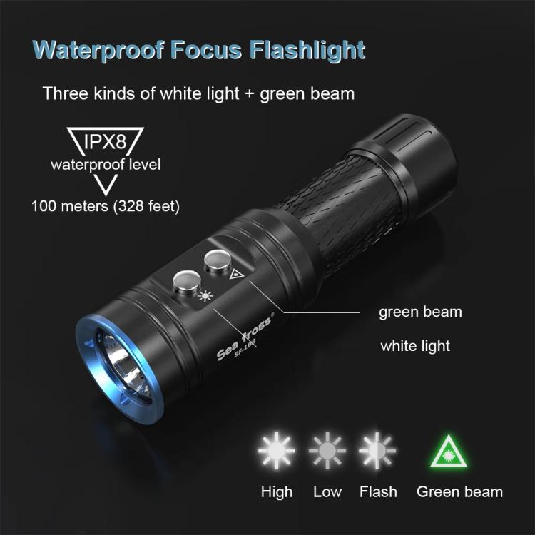 SeaFrogs Linterna De Buceo IPX8 Resistente Agua Aluminio Ligero
