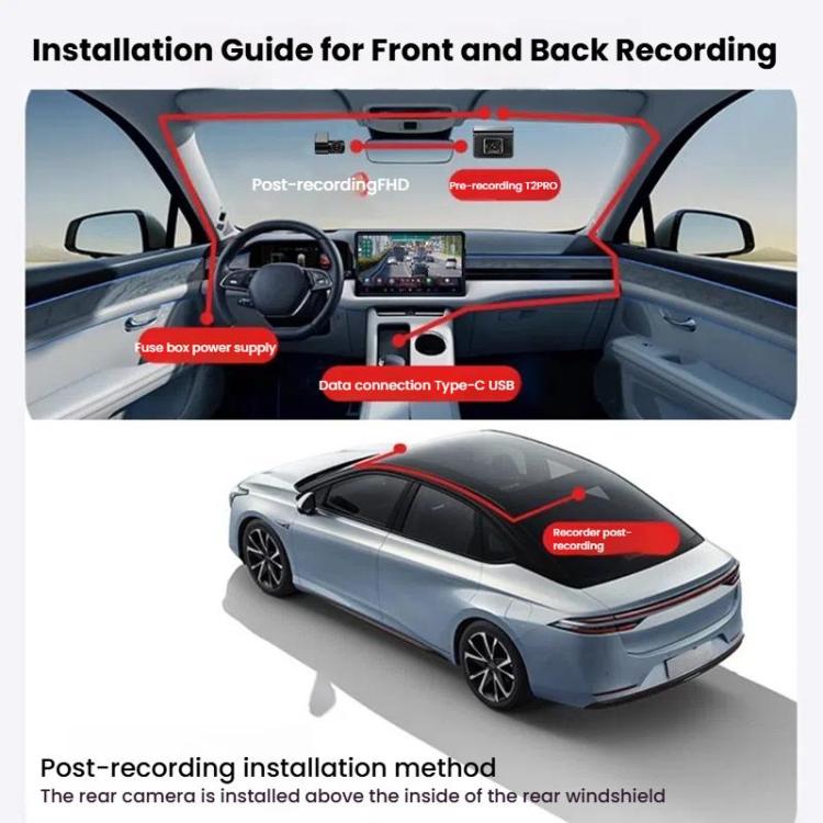 Anytek T2 PRO Dash Cam 2K Frontal Oculta 3Inch Grabación Dual Trasera