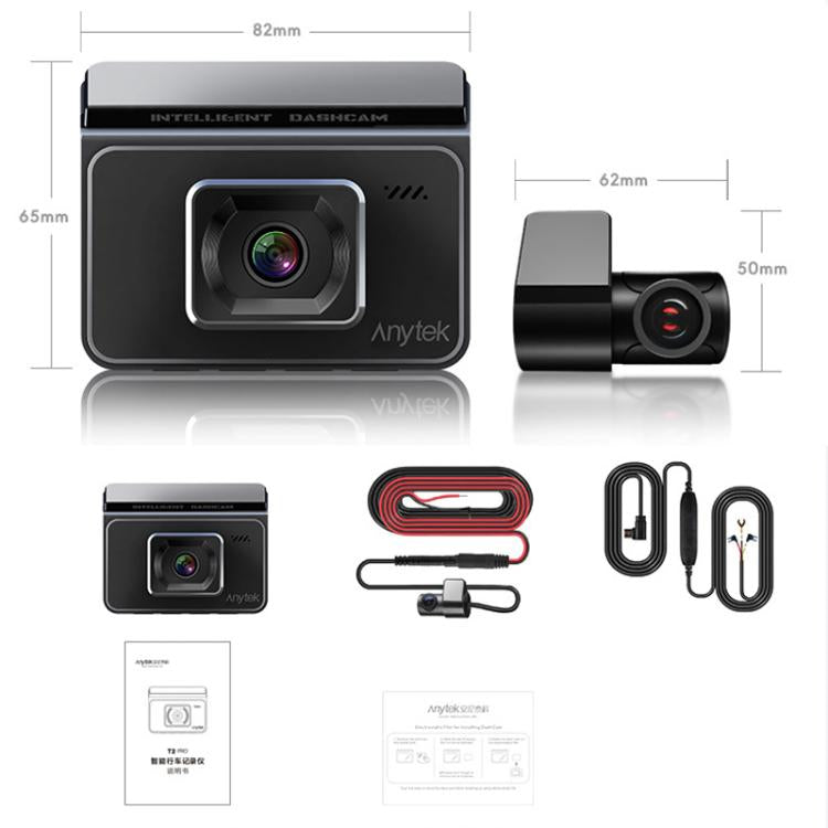 Anytek T2 PRO Dash Cam 2K Frontal Oculta 3Inch Grabación Dual Trasera