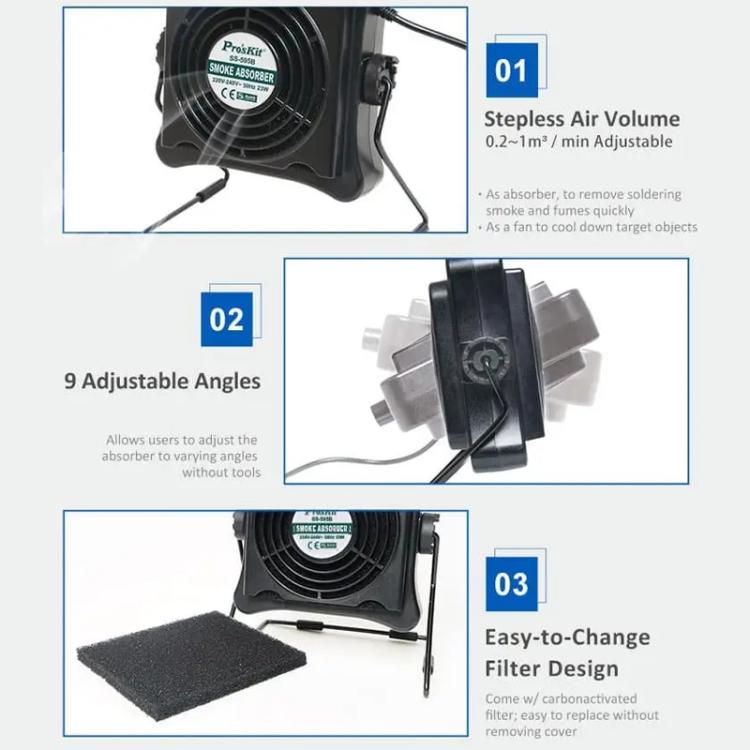 ProsKit SS-595H Soldering Fume Extractor Doble Soplo y Succión