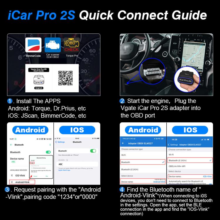 Vgate 3Mbps Sleep Wireless Wake Up OBD2 Bluetooth 5.3