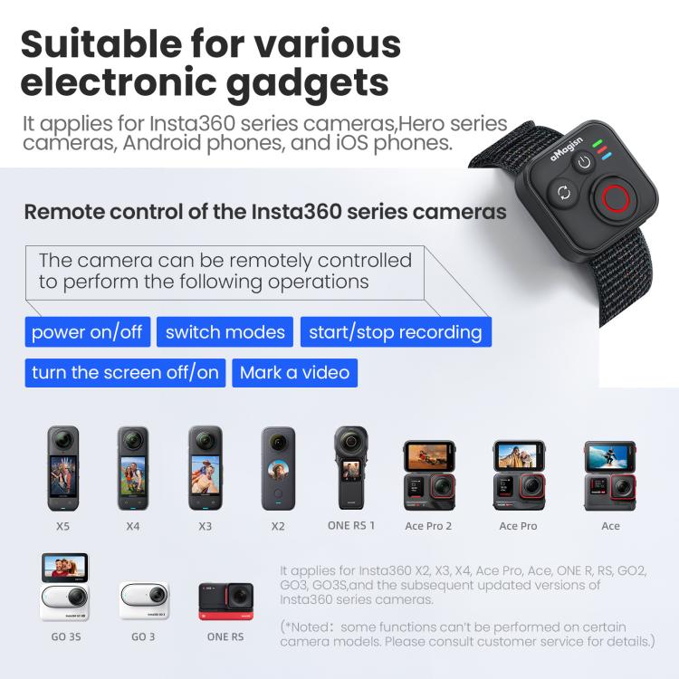 AMagisn Remoto Bluetooth 50m Para Insta360 GoPro Cámaras