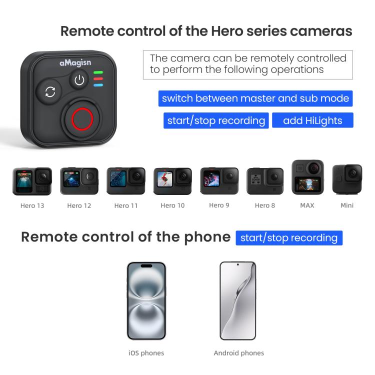 AMagisn Remoto Bluetooth 50m Para Insta360 GoPro Cámaras