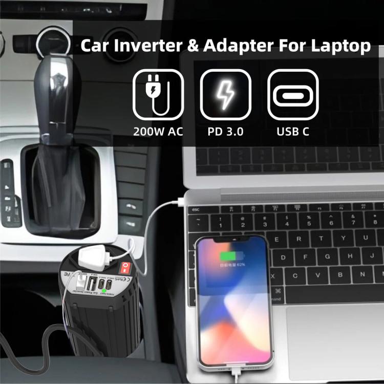 Gurxun 200W Car Inverter Modified Wave Dual USB Type C