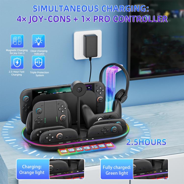 JYS NS2322 Base de Carga Nintendo Switch 2 RGB Iluminada