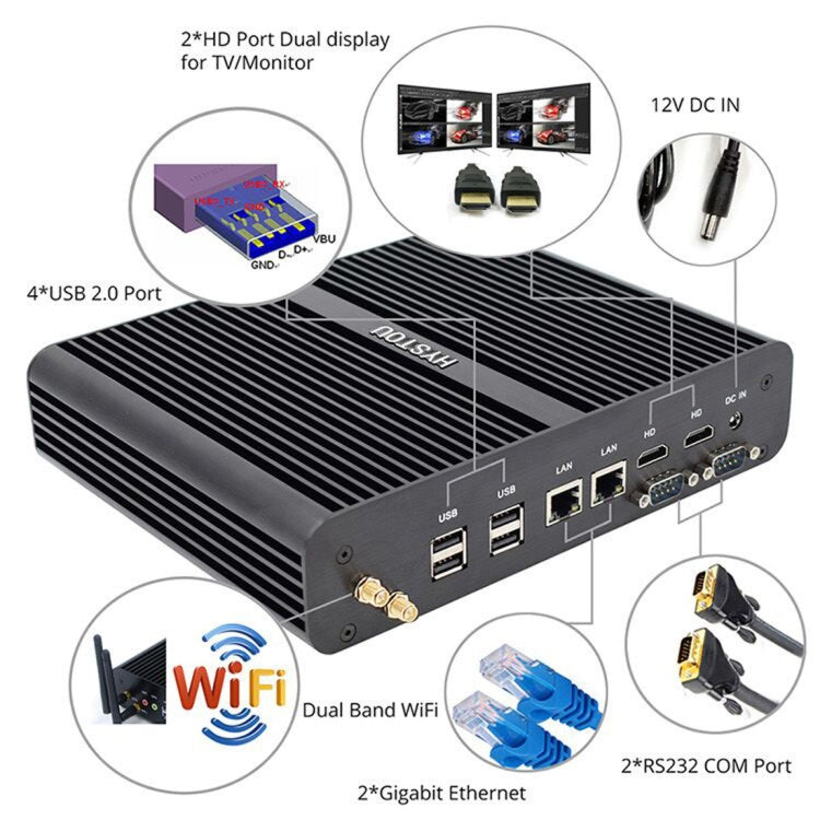 Hystou P05B-I7-5500U-2C Mini PC 8GB+256GB Fanless Compact