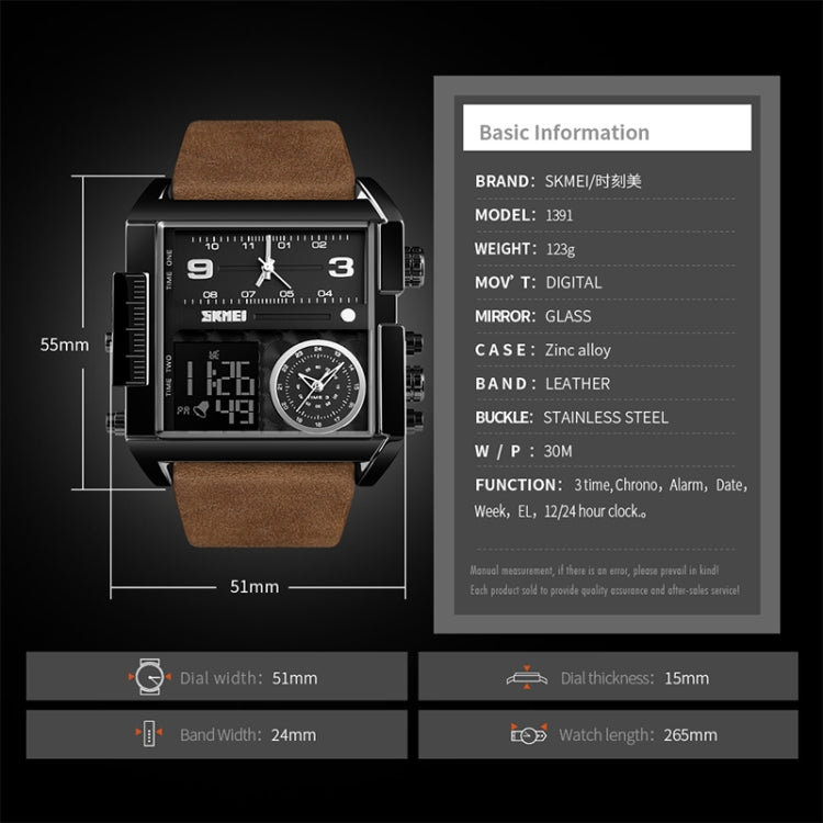 Skmei 1391 Reloj Digital de Negocios Impermeable 30 m