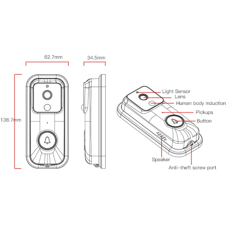 Anytek B60 Video Timbre 720P WiFi 2.4G PIR Minimalista