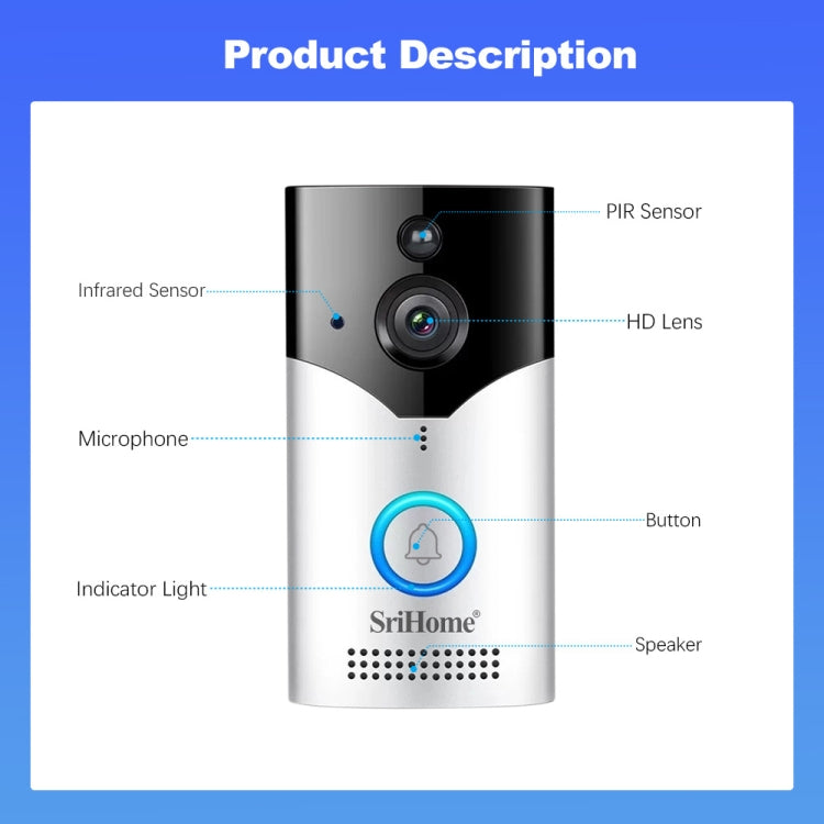 SriHome DH002 Timbre Inteligente con Video WiFi 1080P Hogar Seguro
