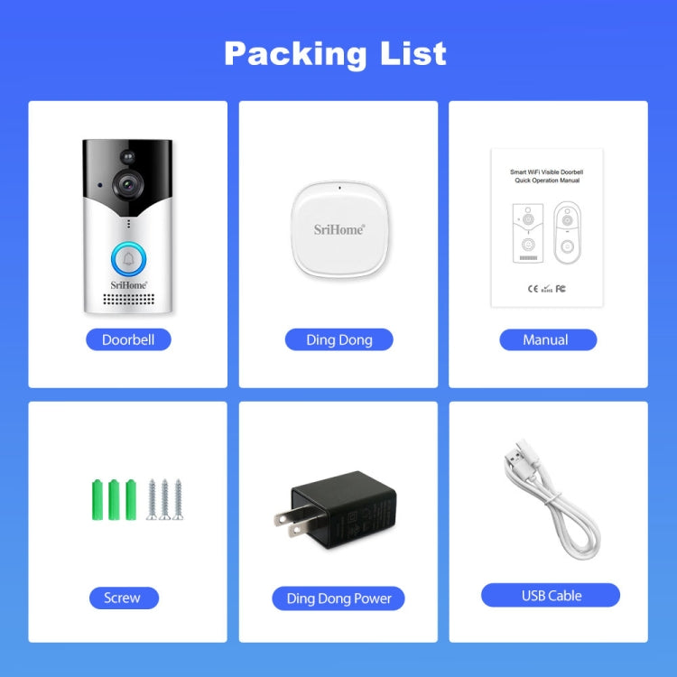SriHome DH002 Timbre Inteligente con Video WiFi 1080P Hogar Seguro