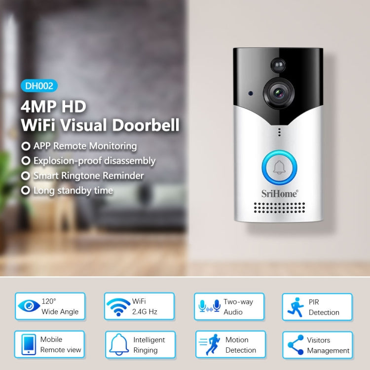 SriHome DH002 Timbre Inteligente con Video WiFi 1080P Hogar Seguro