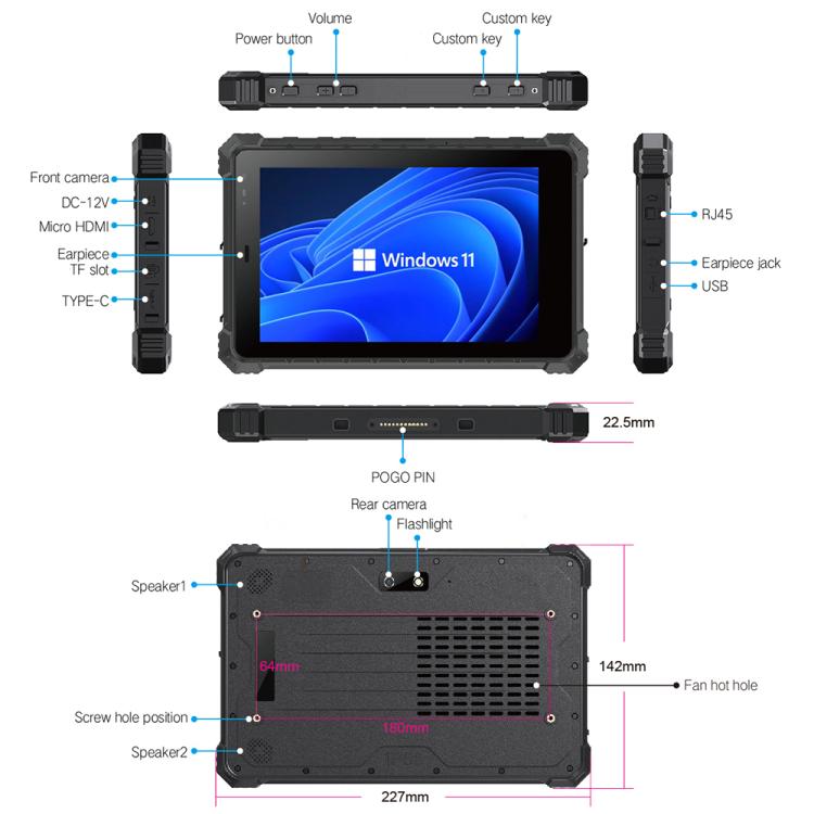 CENAVA W80Y IP68 Rugged Tablet PC, 4GB+64GB, 8 inch Windows 11 Intel Core i5-10210Y Quad Core, EU Plug, W80Y