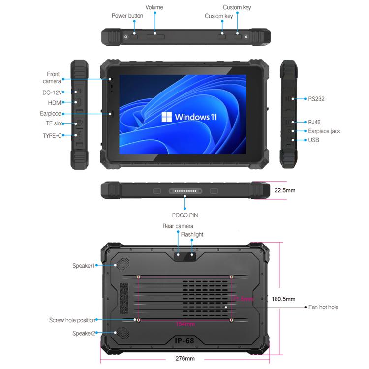 CENAVA W10Y IP68 Rugged Tablet PC, 8GB+128GB, 10.1 inch Windows 11 Intel Core i5-10210Y Quad Core, EU Plug, W10Y