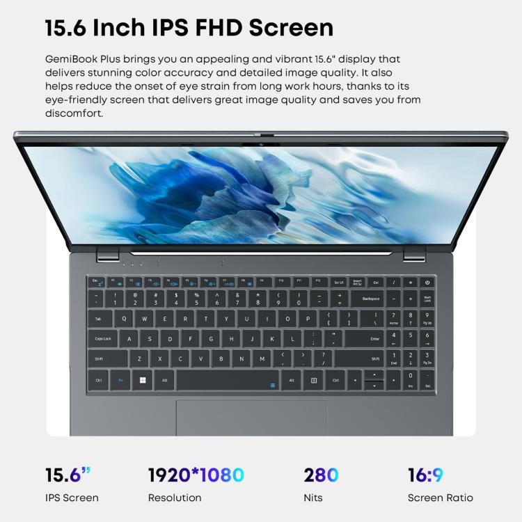 CHUWI GemiBook Plus 15.6 Pulgadas Laptop 8GB+256GB Intel N100 Windows 11 Wi-Fi 6