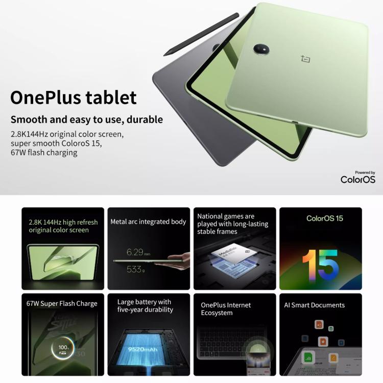 Tableta OnePlus Pad de 11,61 pulgadas, 8 GB + 128 GB, ColorOS 15.0, Dimensity 8350 Octa Core, 8GB+128GB