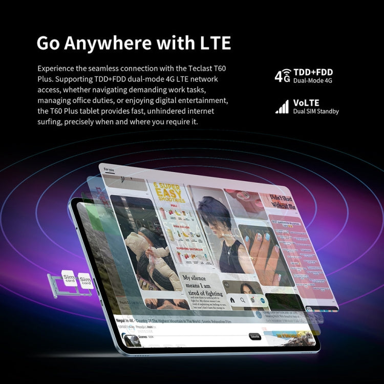 Tableta PC Teclast T60 Plus 4G LTE, 6 GB + 128 GB, 12 pulgadas, Android 14, MediaTek Helio G88 Octa Core, compatible con doble SIM, T60 Plus