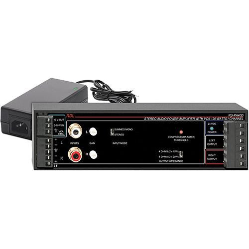 RDL RU-PA40D Amplificador Estéreo 40W RMS 20W por Canal con Fuente de Poder USA