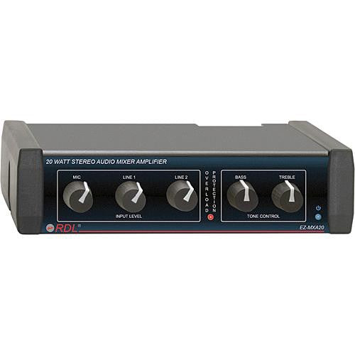 RDL EZ-MXA20 Mezclador y amplificador estéreo 20W 3 canales entrada XLR phantom power