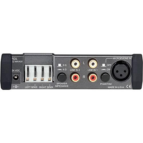 RDL EZ-MXA20 Mezclador y amplificador estéreo 20W 3 canales entrada XLR phantom power