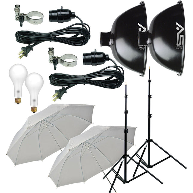 Smith-Victor KT500U Kit de Iluminación 2 Luces 500W 32 Umbrellas Blancas