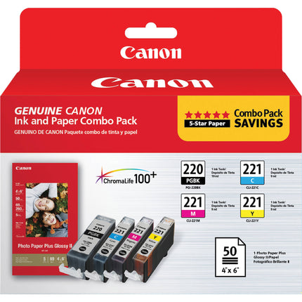Canon PGI-220 CLI-221 Pack de Tintas para Impresora con Papel Fotográfico 4x6