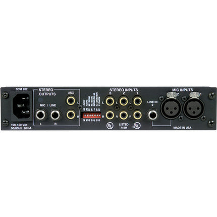 Shure SCM262 Mezclador Estéreo de Micrófonos 2 Entradas XLR 12V Phantom Power Rack Montaje