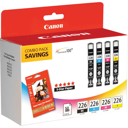 Canon CLI-226 Pack 4 Tintas con 50 Hojas Papel Fotográfico 4x6"