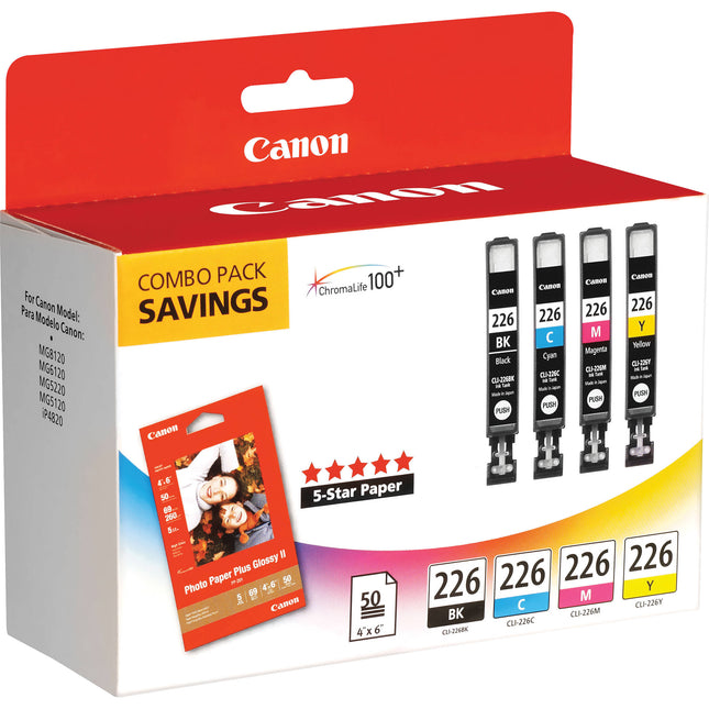 Canon CLI-226 Pack 4 Tintas con 50 Hojas Papel Fotográfico 4x6"