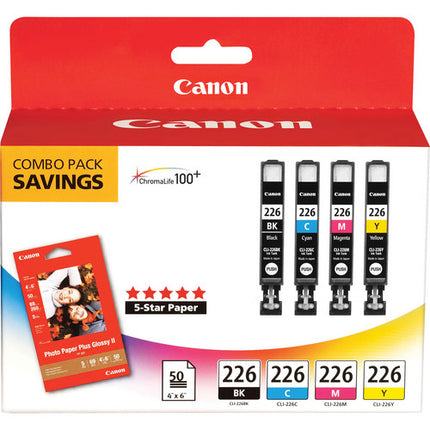 Canon CLI-226 Pack 4 Tintas con 50 Hojas Papel Fotográfico 4x6"