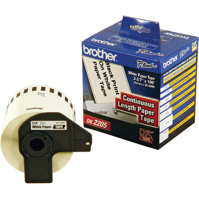 Brother DK-2205 Etiquetas Continuas en Papel Blanco 2.4" x 100' para Impresoras