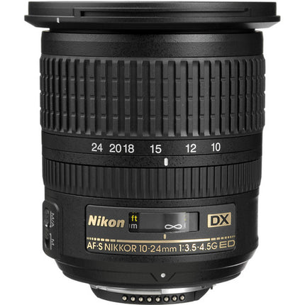 Nikon AF-S DX NIKKOR 10-24mm f3.5-4.5G ED objetivo angular 15-36mm funda suave y parasol