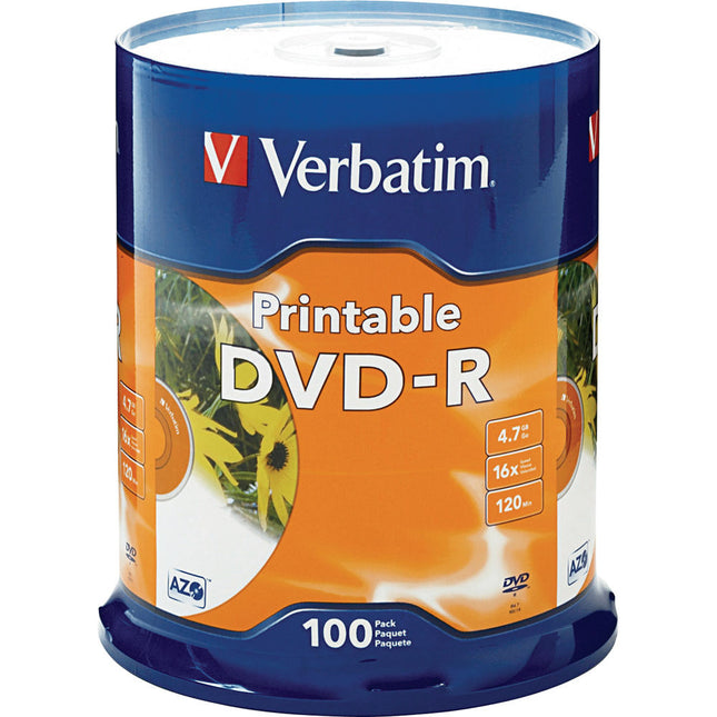 Verbatim DVD-R 4.76GB 16x Grabables Blancos Para Impresora Inkjet 100 Pack