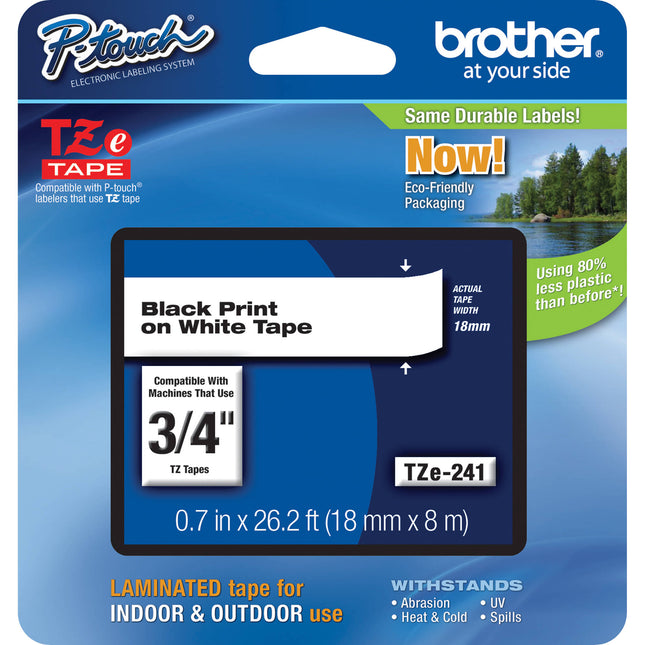 Brother TZe241 Cinta Laminada para Rotuladoras P-Touch 19mm x 8m Negra sobre Blanca