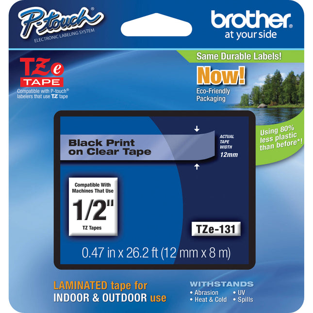 Brother Cinta Laminada para Etiquetadoras P-Touch 12mm x 8m Negro en Transparente