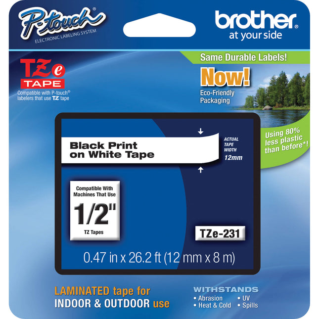 Brother TZe231 Cinta Laminada para Etiquetadoras P-Touch 12mm x 8m Negro sobre Blanco
