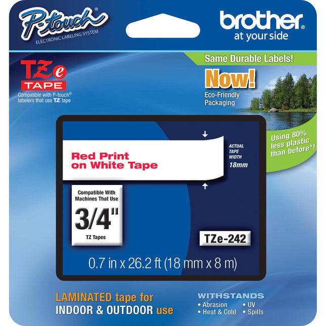 Brother TZe242 Cinta Laminada para Etiquetadoras P-Touch 19mm x 8m Rojo sobre Blanco
