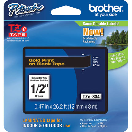 Brother TZe334 Cinta Laminada para Etiquetadoras P-Touch 12mmx8m Oro Negro