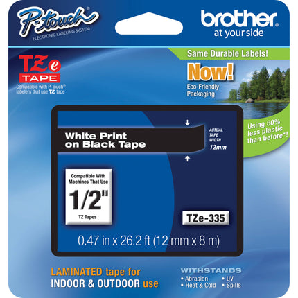 Brother TZe335 Cinta Laminada para Rotuladoras P-Touch 12mm x 8m blanca sobre negra