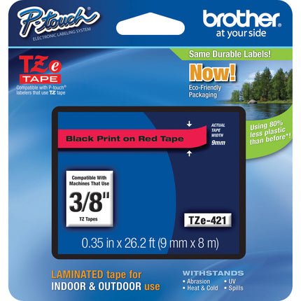 Brother TZe421 Cinta Laminada para Etiquetadoras P-Touch 9.7mm x 8m Negro sobre Rojo