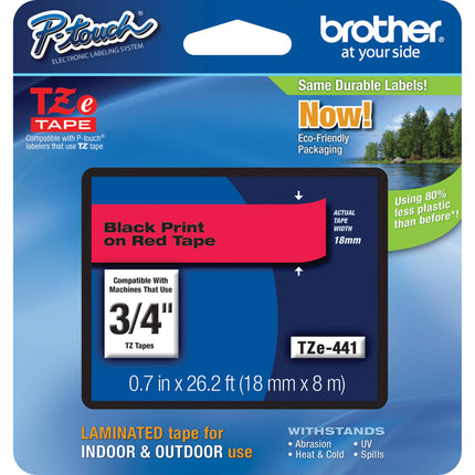 Brother TZe441 Cinta Laminada para Etiquetadoras P-Touch 19 mm x 8 m Negro sobre Rojo