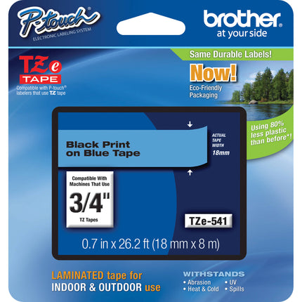 Brother TZe541 Cinta Laminada para Etiquetadoras P-Touch 19mm x 8m negra sobre azul